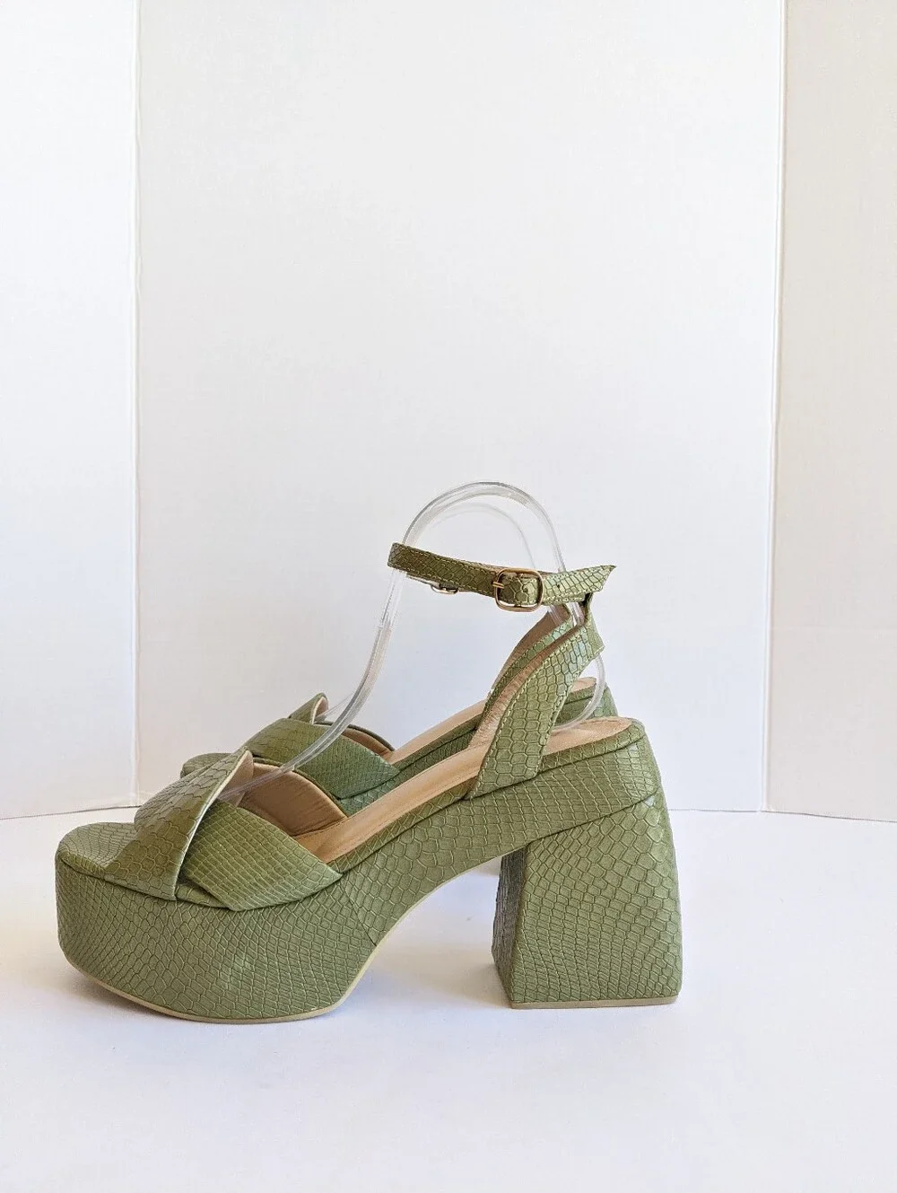 ALTA  Loretta Green Leather Platform Sandals 40